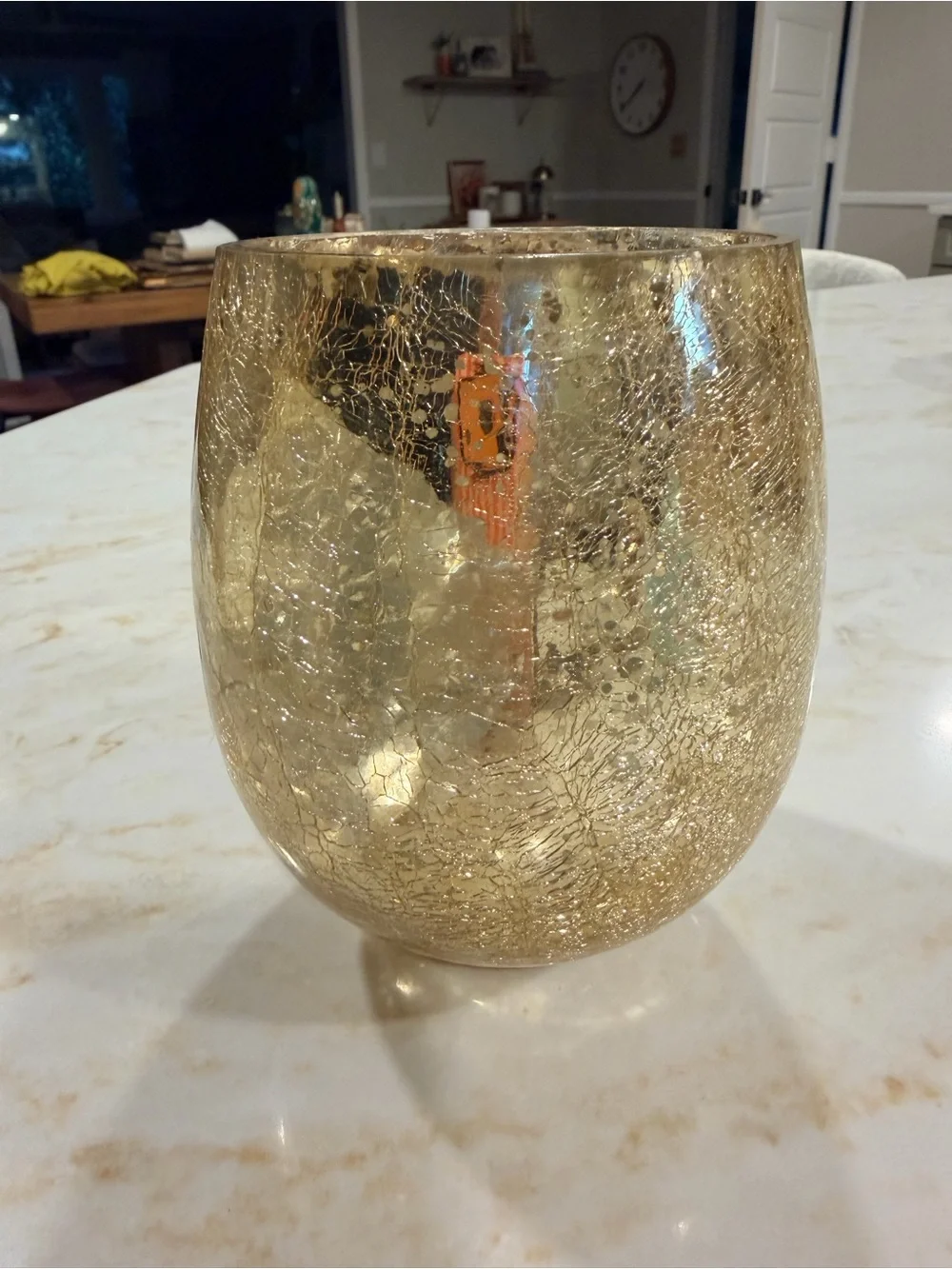 Gold Crackle Glass Vase - Decorative Home Accent